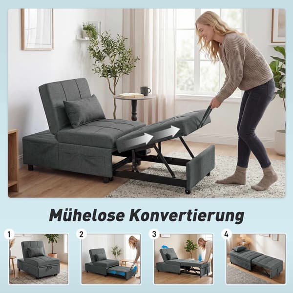 Konvertibel bäddsoffa med justerbart ryggstöd och dyna