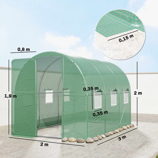 Drivhus i polytunnel, 2x3m, PE-overdækning, stålramme