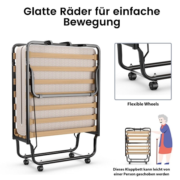 80 x 200 cm hopfällbar gästsäng hopfällbar hopfällbar säng med madrass gjord av memory foam beige tillverkad i Italien Ursprung: Italien