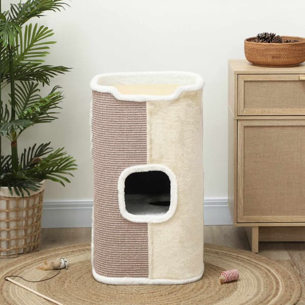 Kradsetræ til katte, 3 niveauer, blødt plys, beige