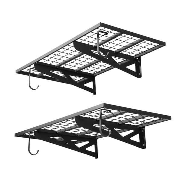 Vægmonterede garagereoler, 2-lags stål, 48 x 24 tommer, kroge