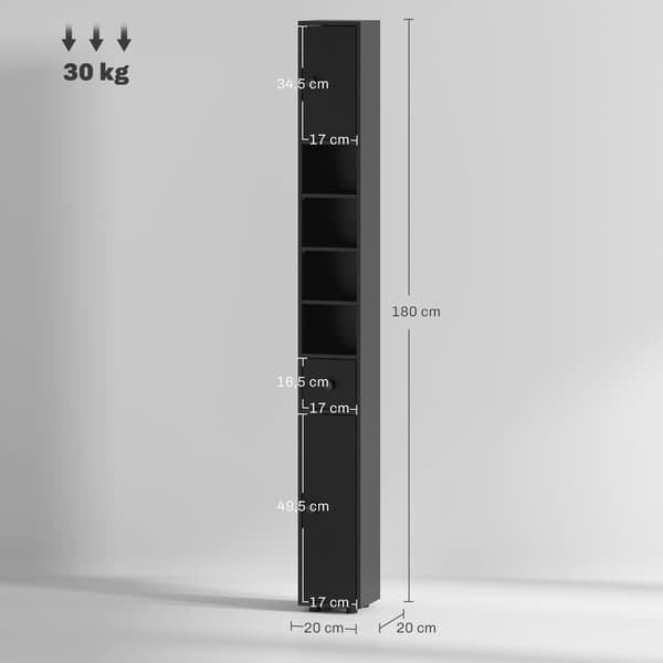 Smalt badeværelsesskab, 180 cm højt, sort