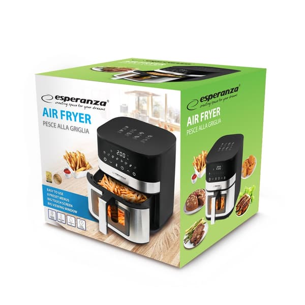 Airfryer 5L med fönster, 8 program, oljefri matlagning