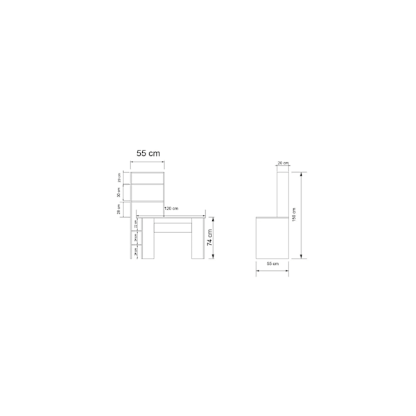 Studiebord & bogreol Aden - Eg, antracit