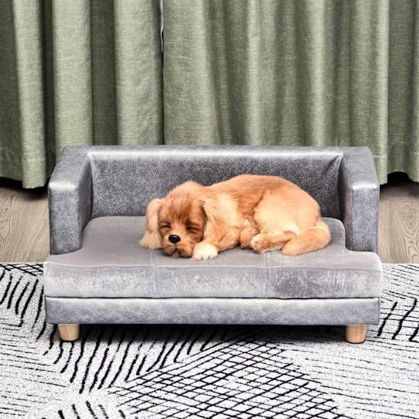 Hundesofa Komfortabel Kæledyrssofa Lavet Af Kunstlæder Og Kort Plys, Grå, 68X41X32Cm