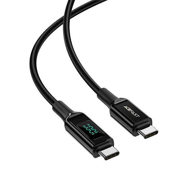 Flettet kabel med LED skærm USB-C 100W 20V 5A 2m sort
