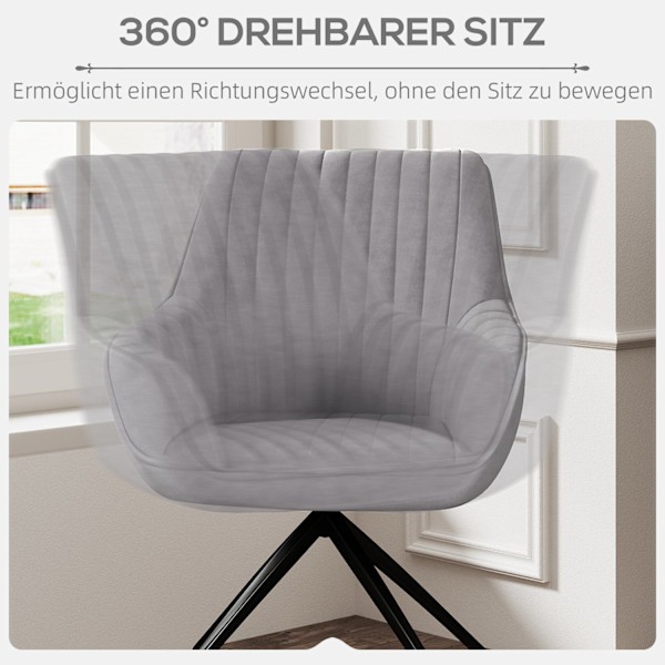 Fåtölj Swivel Lounge Stol med armstöd Velvet Look Swivel Stol med metallben för sovrum Vardagsrum Mörkgrå