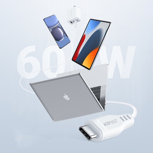 Telefonkabel USB-C 60W 20V 3A 1,2m hvid