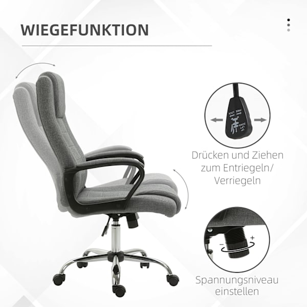 Kontorstol Computerstol Med Vippefunktion Nakkestøtte Ergonomisk Skrivebordsstol Drejelig Højdejusterbar Linned Touch 62X62X110-119 Cm