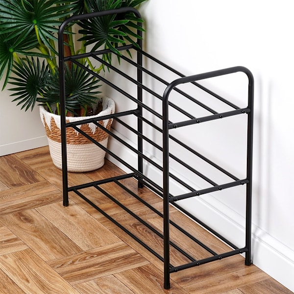 Skohylde metal sort 3-plan 63x28x60 cm