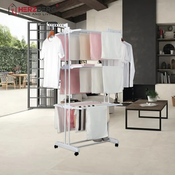 Herzberg HG-8034WHT: liikkuva vaateteline - valkoinen