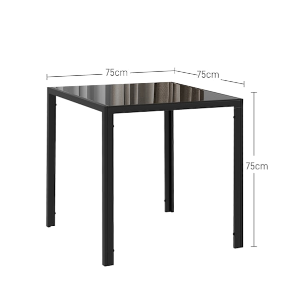 Spisebord Firkantet køkkenbord til 4 personer, spisebord af hærdet glas, bæreevne op til 80 kg, til køkken, spisestue, 75 x 75 x 75 cm, sort