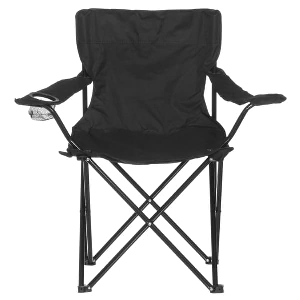 Campingstol med kopholder, sort, foldbar, bærbar