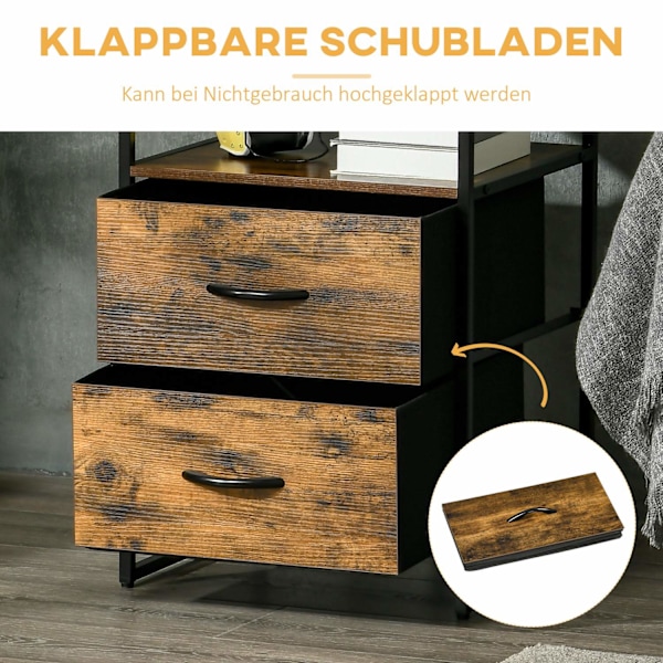 Kommode, opbevaringsskab med foldbare stofskuffer, hylde i industriel stil, sideskab til stuen, rustik brun Aosom