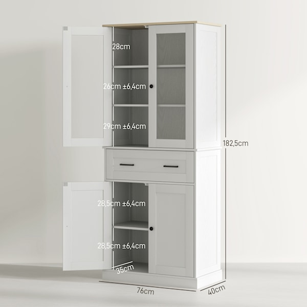 Keittiökaappi, korkea kaappi laatikolla, säädettävät hyllyt, keittiön buffet akryyliovilla, 2 kaappiosastoa olohuoneeseen, ruokailuhuoneeseen, 76 x 40
