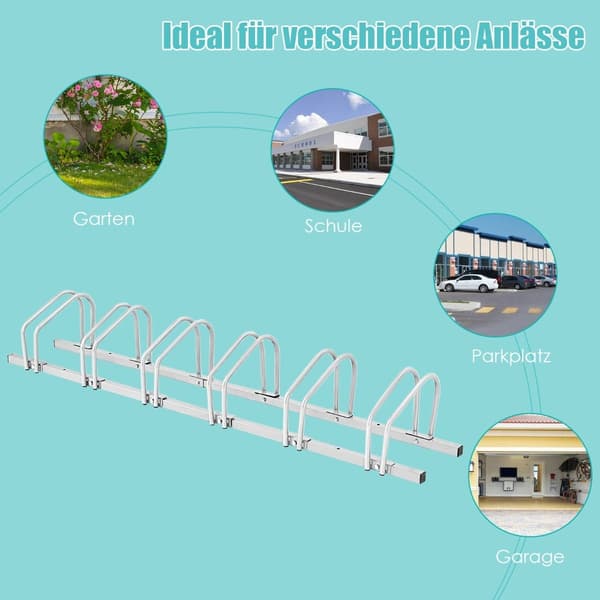Cykelstativ til 6 cykler, multistander, stålgulvstativ, stativ, sølv