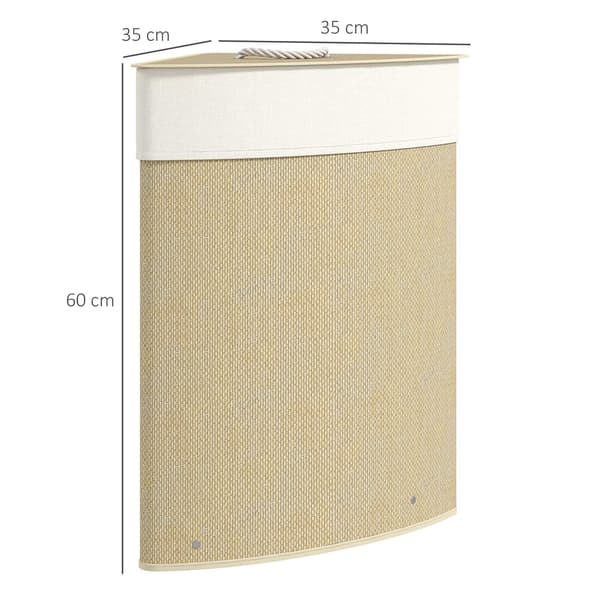 Hörntvättkorg i bambu med lock, 55 l, krämfärgad