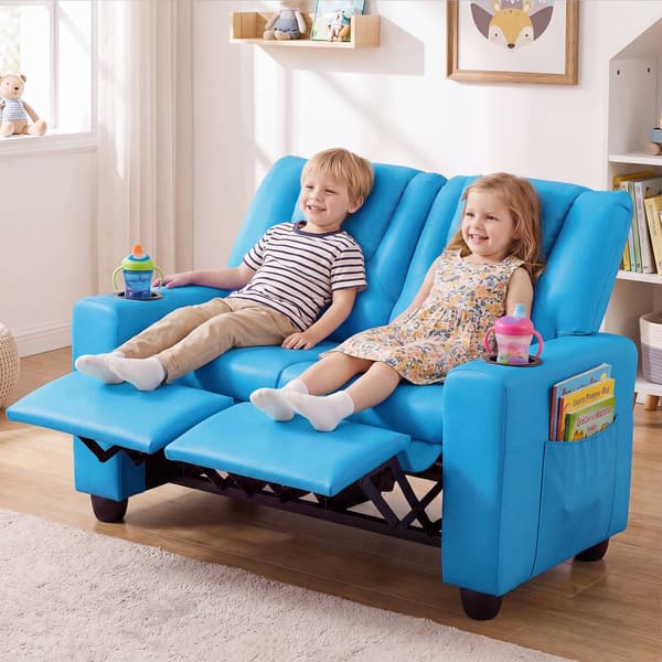 2-sits barnsoffa med fåtölj och mugghållare - Blå