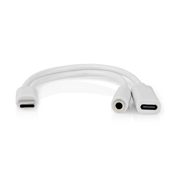 USB-C™ Adapter | USB 2.0 | USB-C™ Han | USB-C™ Hun / 3.5 mm Hunstik | 0.10 m | Runde | Nikkelplateret | PVC | Hvid | Box