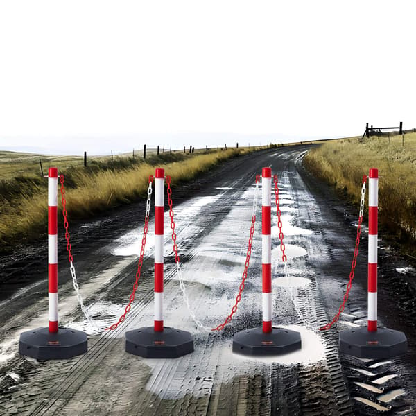 Trafikavgränsningsstolpar, 4-pack, fyllbar bas, kätting
