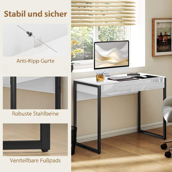 Kompakt sort skrivebord med 2 skuffer – 100 x 50 cm