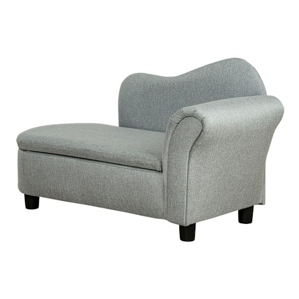 Børnesofa Med Opbevaringsplads I Lysegrå Chaiselong, Massivt Træ, 80X40X49Cm, Til Børn 1,5-3 År