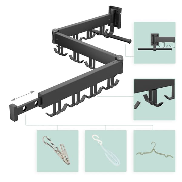 Vægmonteret, foldbar tørrestativ – Rustfrit aluminium