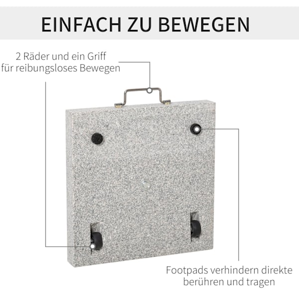 Mobil parasolstativ 28 kg marmor rustfrit stål 42x42x36cm stabil paraplyfod til have og terrasse