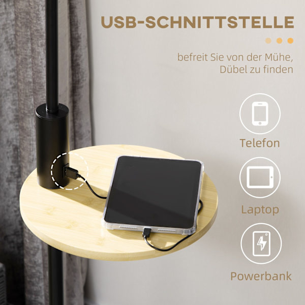 Lattiavalaisin, Lattiavalaisin Hyllyllä, 40 W Lattiavalaisin Usb-Portilla, Lattiavalaisin, Teräs, Kerma, Ø40 X 168 Cm, Ei Polttimoa