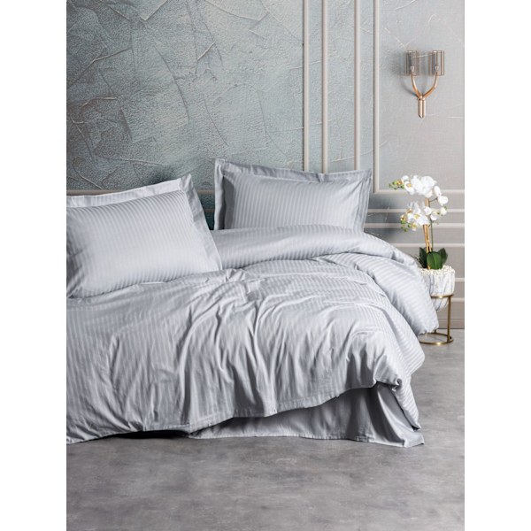 Satin Dubbla Quilt Cover Set Stripe - Grå