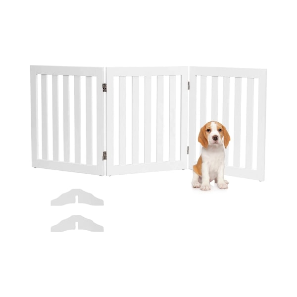 Spærreport til hunde, 60 cm høj, beskyttelseslåge af træ, foldbar, 3 paneler, hvid