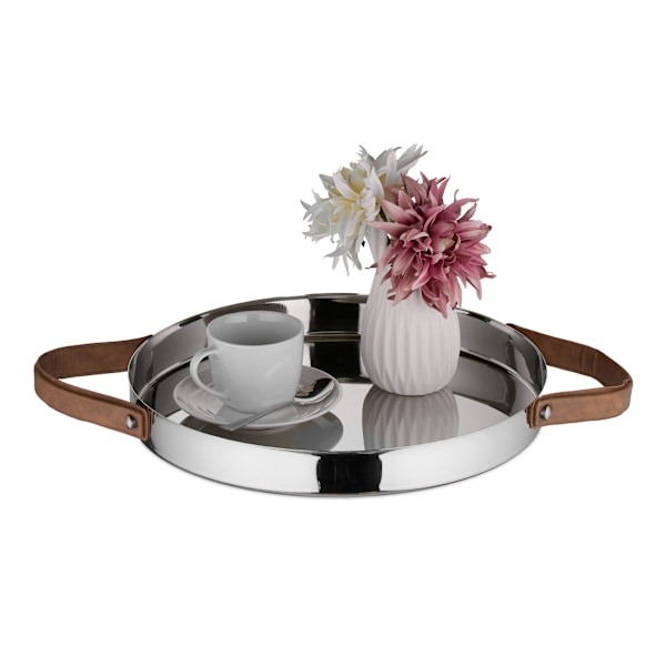 Serveringsbricka i silver med handtag