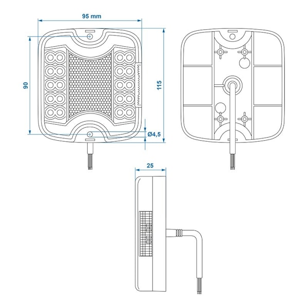 Baglygte 4 funktion 105 x 95 mm LED + GLOW venstre