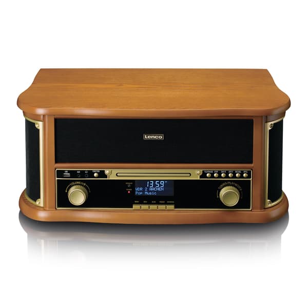 Puinen retrolevysoitin Bluetoothilla, CD-soittimella, kasetilla