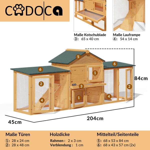 Kaninbur, 2 våningar, modulär design, 204x45x84 cm