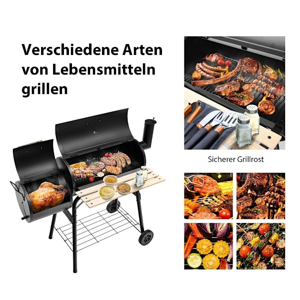 BBQ hiiligrilli pyörillä grillivaunu kannella ulkogrilli 115 x 65 x 108 cm musta