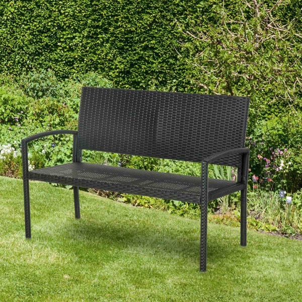Polyrottinki Puutarhapenkki Puiston Penkki 2-Paikkainen Paju Teräs Musta L122 X S60 X K87Cm