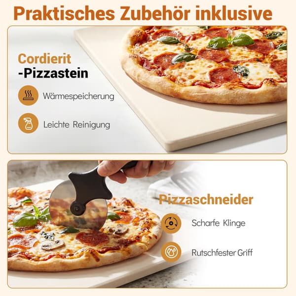 Elektrisk indendørs pizzaovn, 30 cm, 6 forudindstillinger, sort