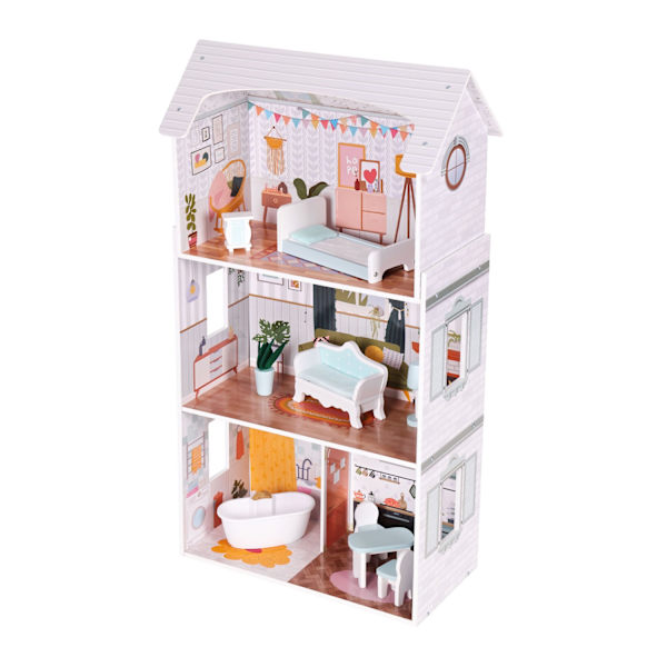 Alice Dollhouse – 3 våningar, 4 rum, set med 9 möbler ECOTOYS