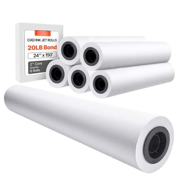 Plotterpappersrullar, 24 tum x 150 fot, 6-pack, 2 tum kärna