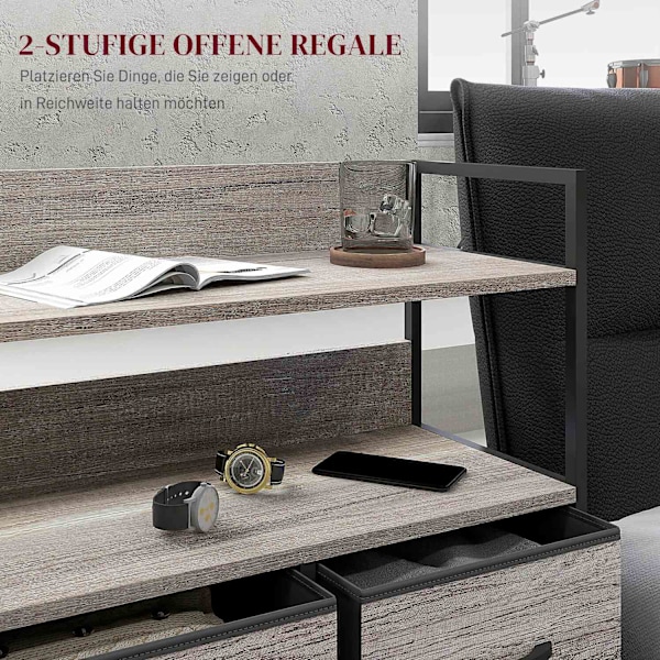 Byrå med 5 lådor Tygförvaringsskåp Byrå med 2 hyllor Stålram Modern Design för Vardagsrum Sovrum Grå Aosom