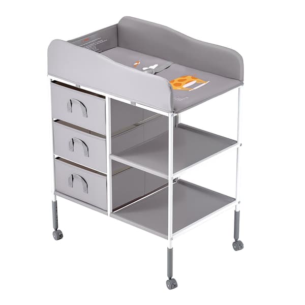 Puslebord, justerbar højde, 3 skuffer, grå