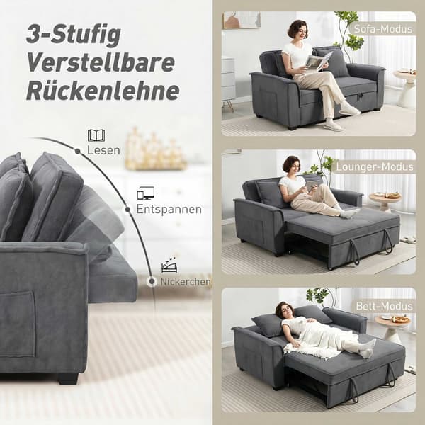 Futonbäddsoffa, justerbart ryggstöd, 2-sits, mörkgrå, 2 kuddar