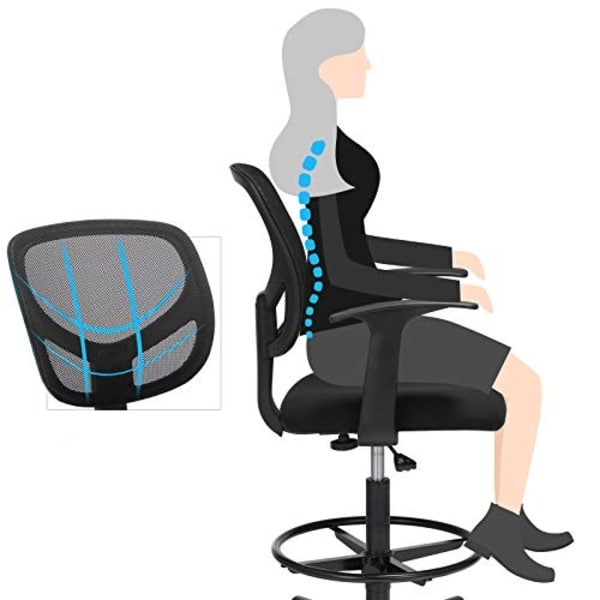 Ergonomisk justerbar kontorstol med fodstøtte, sort mesh