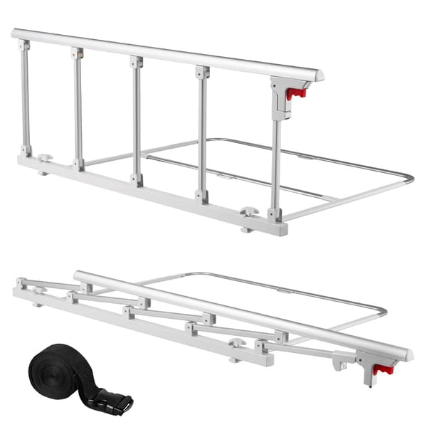 Hopfällbar sänggrind 122 cm, justerbar höjd, rem