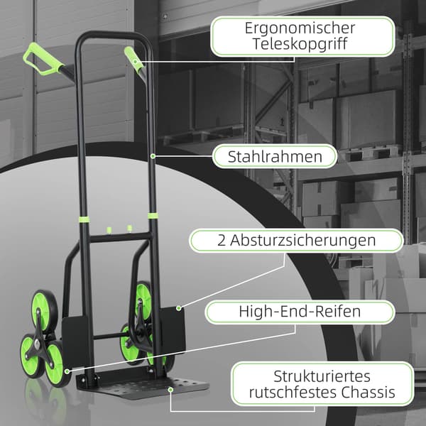 Sammenklappelig trappevogn, stålramme, 120 kg kapacitet