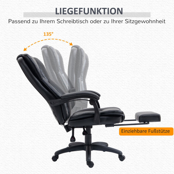 Kontorstol Skrivebordsstol Med Fodstøtte, Nakkestøtte, Vibration, Massagefunktion, Højdejusterbar, Sort, 68,5X68,5X119-127Cm