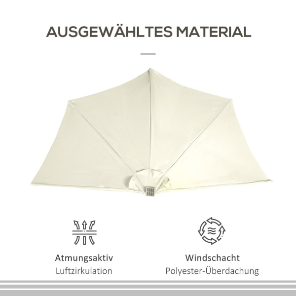 Parasol 265 X 240 Cm Halv Paraply Balkon Paraply Med Led Halv Rund Patio Parasol Med Håndsving Solpanel Til Have Metal Beige