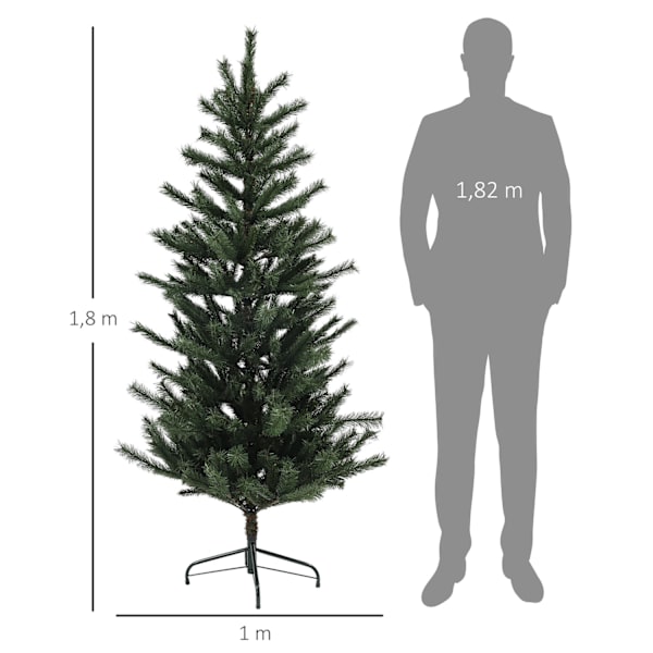 Kunstigt juletræ, 180 cm juletræ med 467 spidser, flammehæmmende, sammenfoldelig stålstativ, til juledekoration, grøn