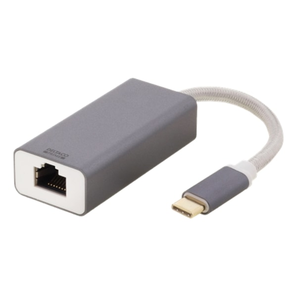 Deltaco USB-C netværksadapter, Gigabit - Grå Grå